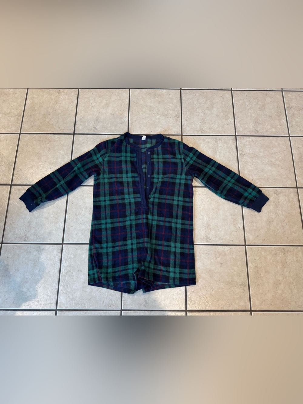 Navy & Green Plaid Henley PJ Romper